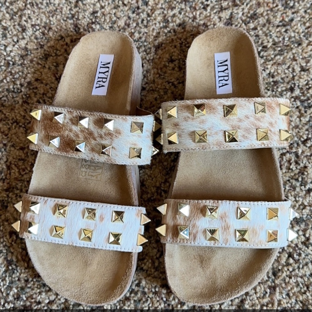 MYRA cowhide gold studded sandals